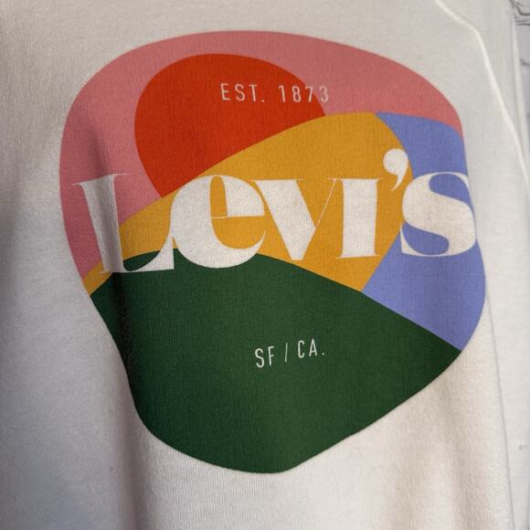 Levis Women’s White Cropped Logo Sweatshirt Size Medium EUC - Picture 2 of 7